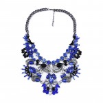 Sapphire Blue Crystal Floral Ornate Statement Necklace
